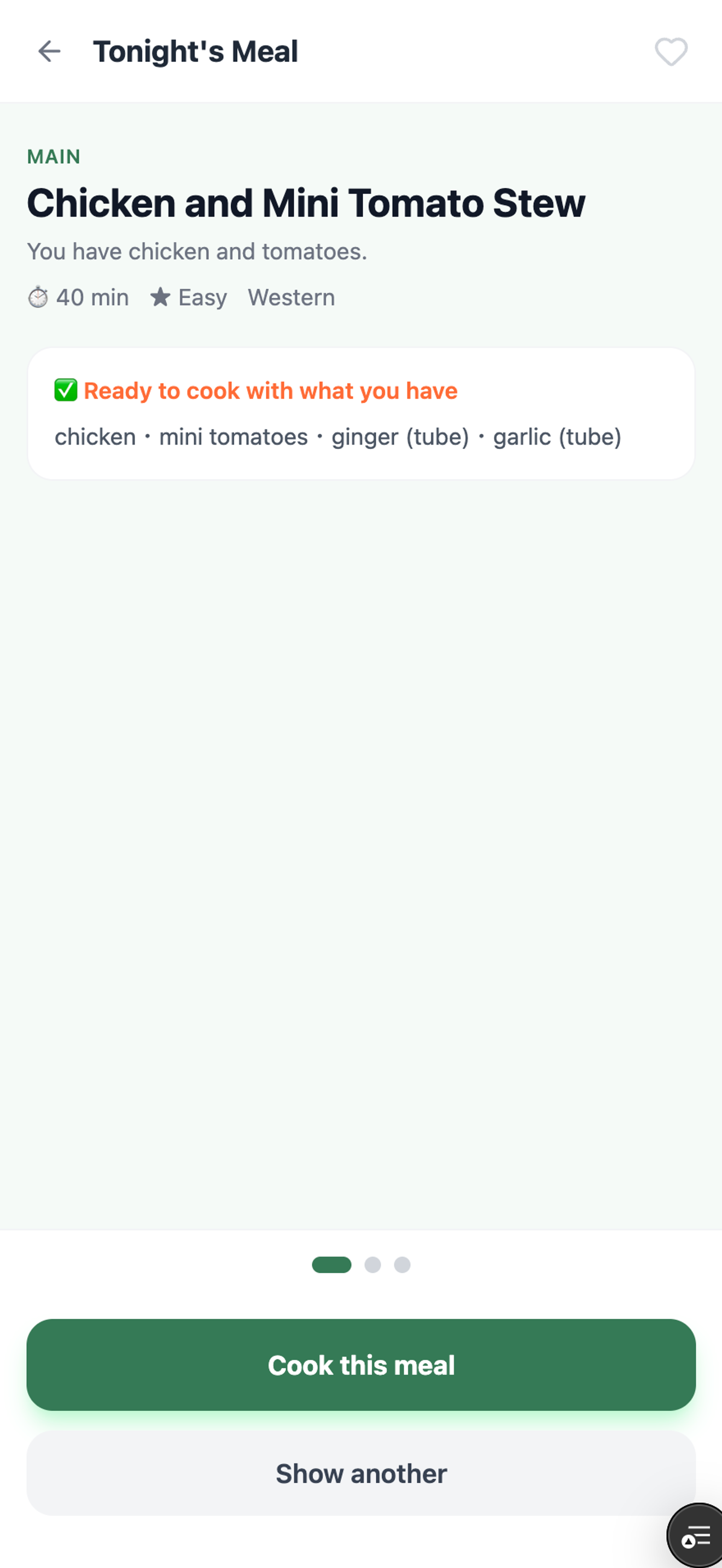 Meal suggestion — Chicken and Mini Tomato Stew